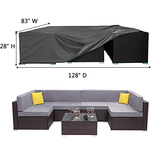 AKEfit Patio Furniture Cover, Outdoor Sectional Furniture Covers Waterproof Dust Proof Furniture Lounge Porch Sofa Protectors D128 x W83 x H28… - Thumbnail 2