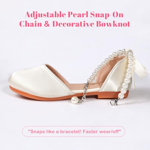 Toddler Girls Dress Shoes Flower Girl Satin Mary Jane Ballet Flats Pearls Strap Bowknot Wedding Communion Princess Shoes4