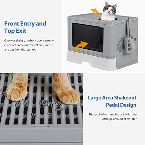 Pinpon Cat Litter Box With Lid Foldable Covered Litter Box With Shovel & Rubbing Brush Drawer Type Large Litter Box For Indoor Cats #TOP2