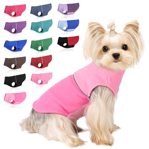 Image of Dog Clothes for Small Dogs Fleece Vest Dog Sweater Boy Girl, Warm Pullover Fleece Doggie Jacket, Winter Pet Ourfit Chihuahua Sweater - Yorkie Clothes (Pink+Rose, X-Small)