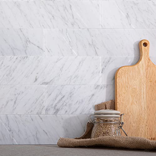 Adolif Carrara Marble Subway Tile, 100% Natural Marble, 3" X 12" Tile, Peel And Stick Tile, Self Adhesive Backsplash Tile For Kitchen And Bathroom, 16 Sheets #TOP9