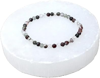 Natural Dainty Lodolite Crystal Gemstone rondelle 4mm smooth 7inch Beads Stretchble bracelet crystal healing energy stone bracelet for Women & Men Adjustable Size