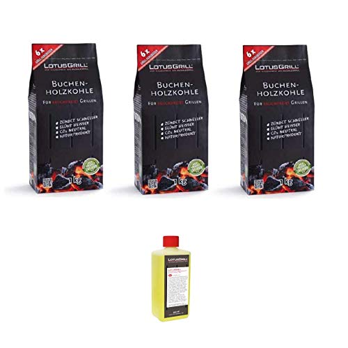 By LotusGrill - KIT Carbonella di Faggio Piccola (3 x 1Kg) + 1 confezione gel combustibile da 500 ml