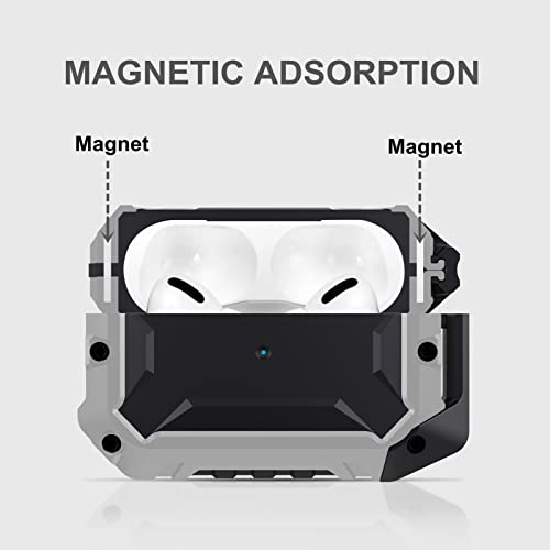 Wefor Armor Designed For Airpods Pro Case Cover, Full-Body Protective Rugged Metal Soft Silicone Airpod Pro Case With Keychain For Airpods Pro Wireless Charging Case, Silver [Front Led Visible] #TOP1