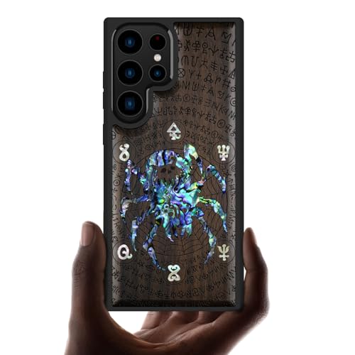 Coque Galaxy S23 Ultra Carveit en bois sombre gravé avec incrustation coquille