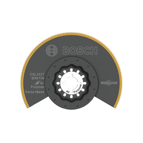 BOSCH OSL312T 3-1/2 In. Starlock Oscillating Multi Tool Grout & Abrasive Titanium-Coated Bi-Metal Segmented Saw Blade for Applications in Wood, Wood with Nails, Drywall, PVC, Metal (Nails and Staples)