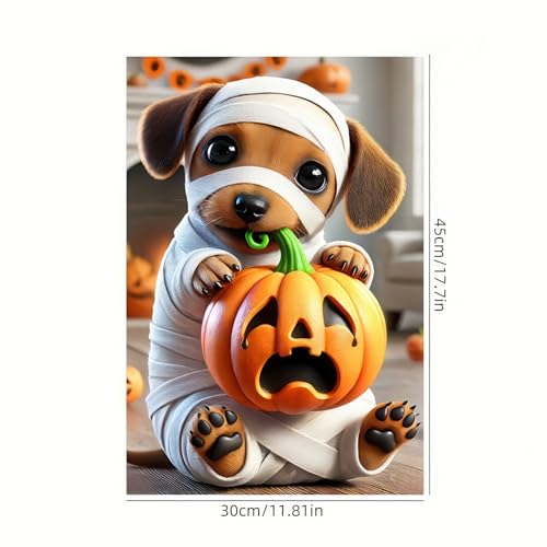 Image of Garden Flags - 12x18 Inch Double Sided Trick or Treat Dachshund Halloween Dog Skeleton Decorations for Outside