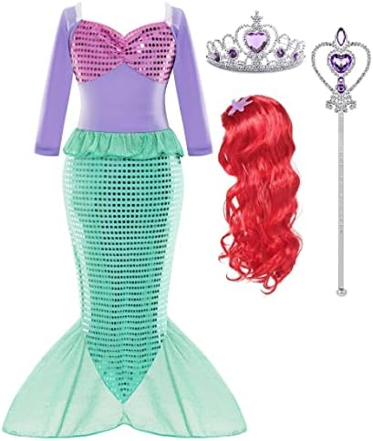Princess Little Girls Mermaid Costume for Toddler Dress for Girls with Accessories Wig Birthday Party Cosplay(100 3 Years)
