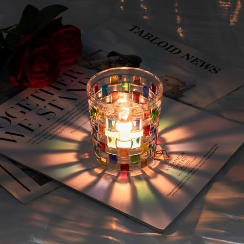 Toptime Tea Light Holder with Stained Glass & Woven Pattern - Image 2