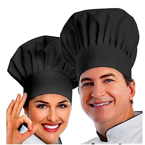HXSEMAYIG Lot de 2 chapeaux de chef réglables pour homme et femme (blanc), Noir , L