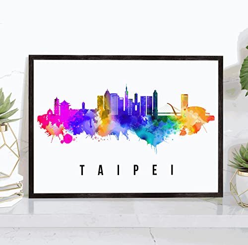 Taipei Skyline Taiwan Poster, Taipei Cityscape Painting, Taipei Taiwan Poster, Cityscape and Landmark Print, Home Wall Art, Office Wall Decor