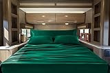 Entisn 5Pcs RV Queen Sheets Set, Blackish Green Silky Satin Camper Sheet Sets with Body Pillow Cover