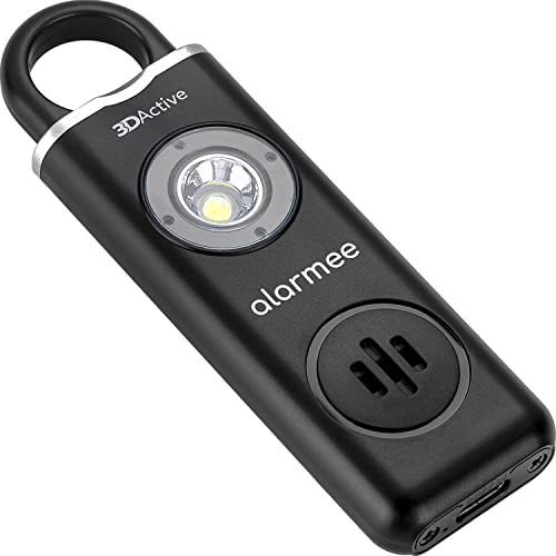 3DActive Alarmee Alarma de Seguridad Personal Recargable para Mujeres, Adolescentes y Ancianos, Sirena Fuerte de Bolsillo de 130dB con luz LED (Negro).