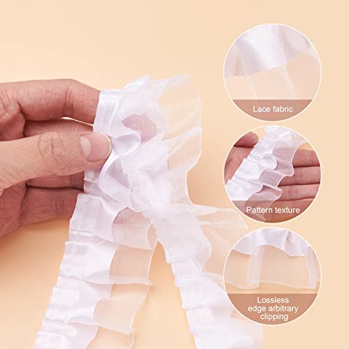 PandaHall 21.8 Yards Satin Organza Lace Edge Trim 2-Layer Gathered Ruffle Chiffon Ribbon 1-5/8 Inch White Pleated Edging Trimmings Fabric for Cloth Sewing Embroidered Applique Wedding Party Décor - Image 4