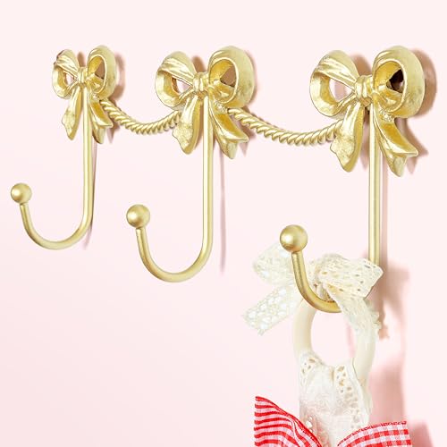 KYIAANY Gold Bow Hooks for Girls: Cute Triple Bows Hooks Metal by KYIAANY - Used condition - US$13.33