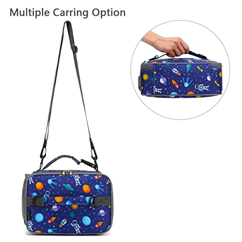 Flowfly Kids Lunch Bag, Durable Insulated School Lunch Box With Shoulder Strap And Bottle Holder, Water-Resistant Thermal Small Lunch Cooler Tote For Teen Boys & Girls,Astronaut #TOP6