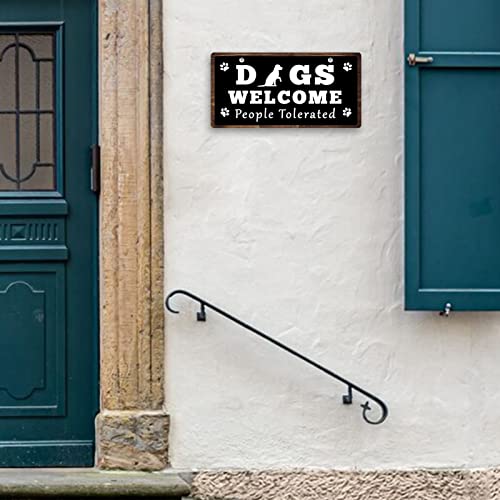 Dog Decorative Plaque Dogs Welcome People Tolerated Hanging Sign Dog Lover Gift Farmhouse Door Sign For Front Door Home Living Room Wall Art Decorative Dog Owner Double Sided Sign 5X10 Inch #TOP3