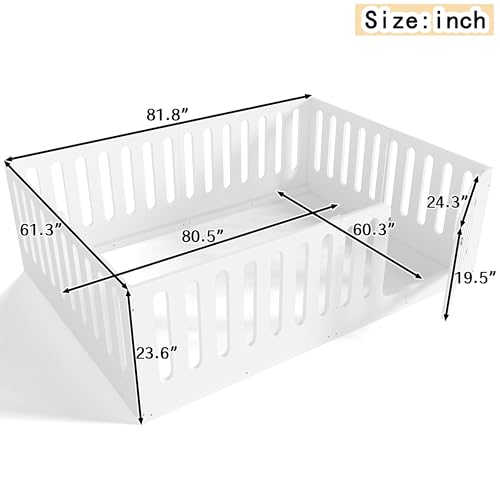 Image of Bellemave Queen Size Kids Montessori Floor Bed,Queen Size Floor Bed Frame with High Fence and Door,Solid Wood Montessori Bed for Girls Boys,White