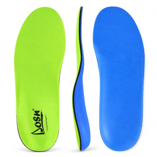 DLOSN green arch support insole with a four-layer edge visible — shows the EVA, TPR, foam and fabric build for work boots and running shoes