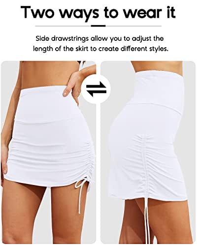 Holipick Women's High Waisted Swim Skirt Tummy Control Ruched Drawstring Swimsuit Bottom With Built In Panty Xl White #TOP1