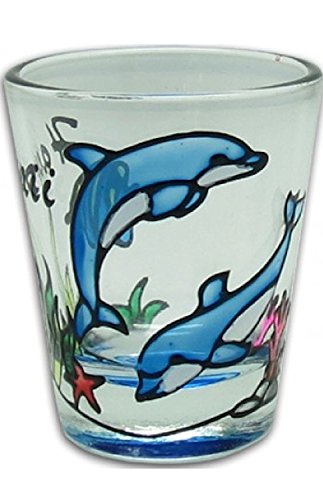 Hawaiian Hand Painted Shot Glass Dolphins #TOP14