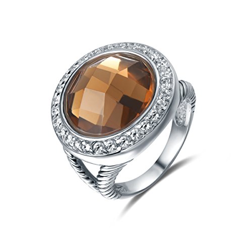 Bague solitaire en argent 925 et zirconium marron Quiges taille 56