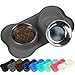 Vivaglory Dog Bowls Stainless Steel Water and Food Bowl Pet Cat Feeder with Non Spill Skid Resistant Silicone Mat, Medium, Gray