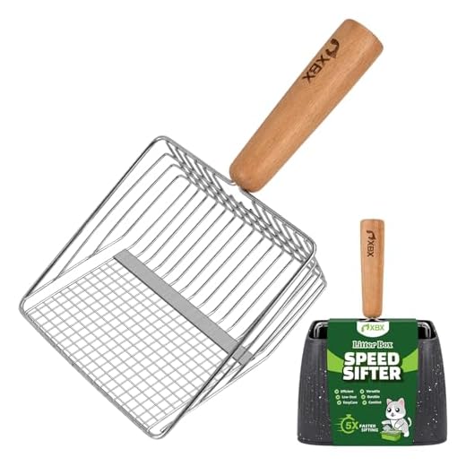 XBX Cat Litter Scoop with Holder, Heavy Duty Litter Sifter, Stainless Steel Litter Shovel, Litter Scooper with Beech Wood Grip and Washable Stand, Perfect for Cat Litter Box Cleaning