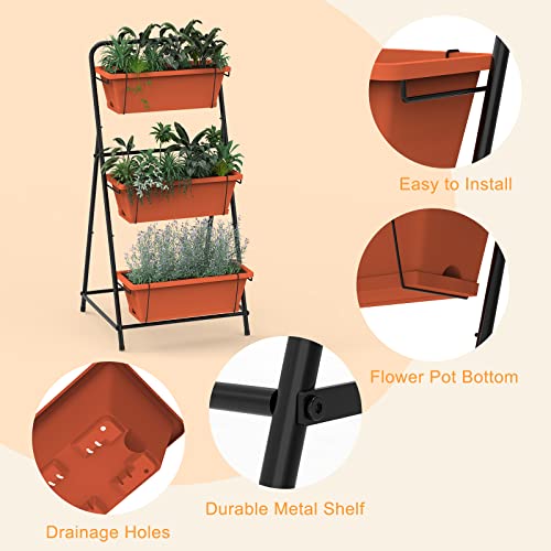 Vertical Raised Garden Bed 3 Tier Elevated Garden Planters Standing Planter Box Outdoor and Indoor for Plants Herbs Flowers Vegetables Brick Red - Thumbnail 3