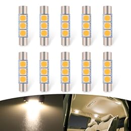 Flygun 10 PCS T6 5050 Car LED Sun Visor Lights, 28MM 12V 300LM Super Bright Waterproof Vehicle Reading Light Bulb Replacement, Universal Automotive Roof Light Accessories (Warm White Light)