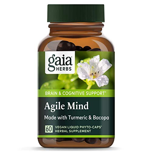 Gaia Herbs, Agile Mind, Brain & Cognitive Support, Turmeric, Bacopa, Ginkgo, Vegan Liquid Capsules, 60Count