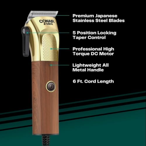 Conair Men Hair Clipper Kit, Gold and Wood-Tone Design