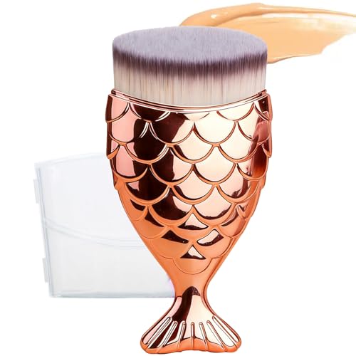 Yoseng Kabuki - Brocha de maquillaje para protector solar y base líquida, cepillo facial para niños y adultos, aplicador de contorno de crema en polvo con mezcla de pulido, color oro rosa