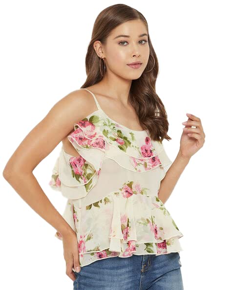 ORIEX THE ORIGINAL FASHION Women Sleeveless Printed top-79 Off White Small 1