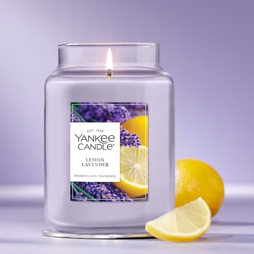 Yankee Candle Large Jar Scented Candle with up to 150 Hour Burn Time, Premium Plant Wax Blend for Consistent Burn, 22 oz Jar Candle with Room Filling Fragrance, Lemon Lavender