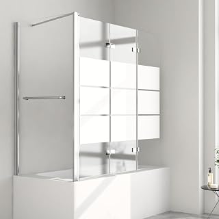 Duschwand für Badewanne 120x70x140cm 3-teilig Duschwand mit Seitenwand Badewannenaufsatz mit Seitenwand Badewannenfaltwand Duschtrennwand Duschabtrennung für Badewanne, 6mm ESG Sicherheitsglas