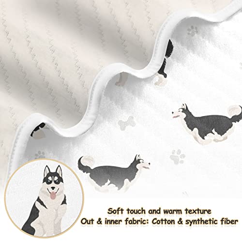 Image of Husky Black Cotton Swaddle Blanket for Infants, Lightweight Soft Receiving Blanket for Crib, Stroller, Nursery - 30X40 in