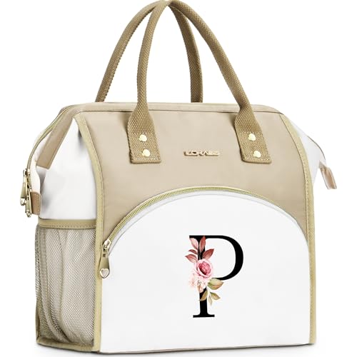 Initial Insulated Lunch Bag Women, Reusable Cooler Lunch Box, Letter P
