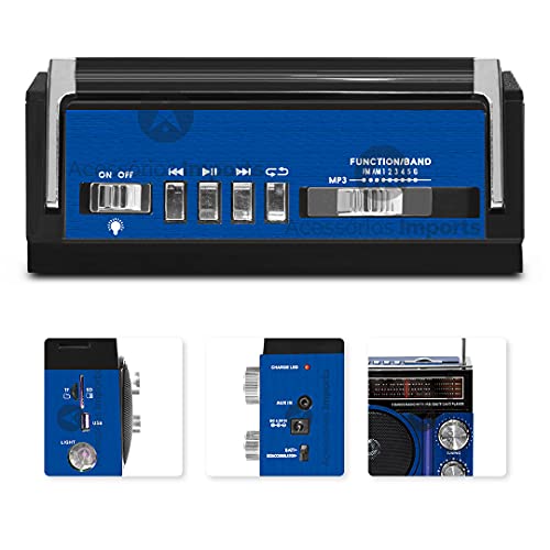 Radio Vintage Retrô Recarregável Am Fm Sw Usb Mp3 Auxiliar (Azul)