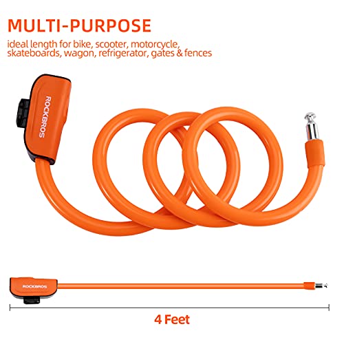 Rockbros Bike Lock Cable 4 Feet Bicycle Cable Lock With Mounting Bracket 2 Secure Keys 1/2 Inch Diameter #TOP3