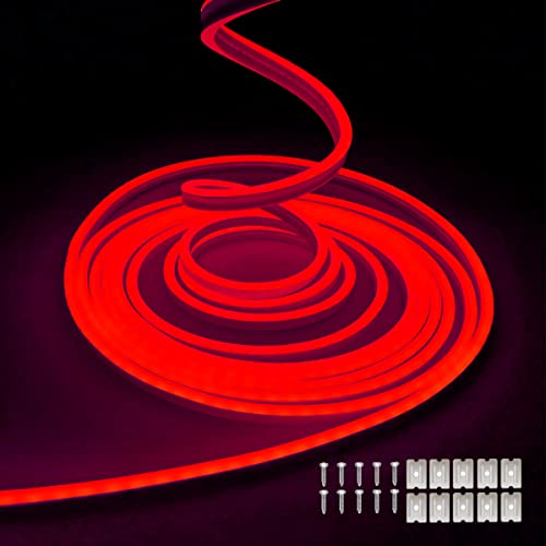 Image of dobestyou Red Neon LED Strip Lights, 16.4ft 12V DC 600 SMD2835 LEDs Waterproof Flexible Rope Light for Indoor & Outdoor Home Decoration (Power Adapter Not Included)