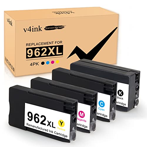 V4Ink 962Xl Ink Cartridge Remanufactured Replacement For Hp 962Xl 962 Xl High Yield Combo Pack Use With Officejet Pro 9015 9015E 9025 9025E 9010 9010E 9012 9014 9016 9018 9028 9029 962Xl 4 Packs #TOP22