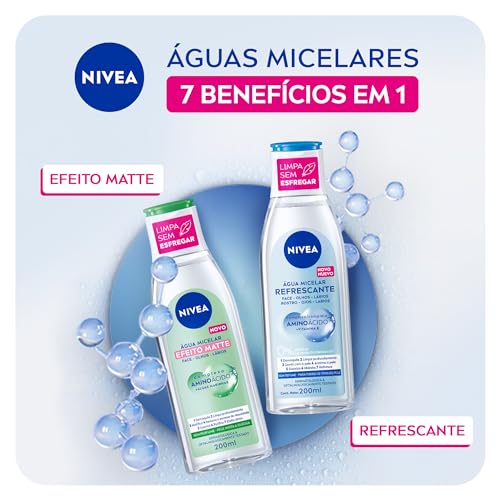 NIVEA Água Micelar Solução de Limpeza Facial 7 em 1 Efeito Matte 200ml - Fórmula poderosa com efeito