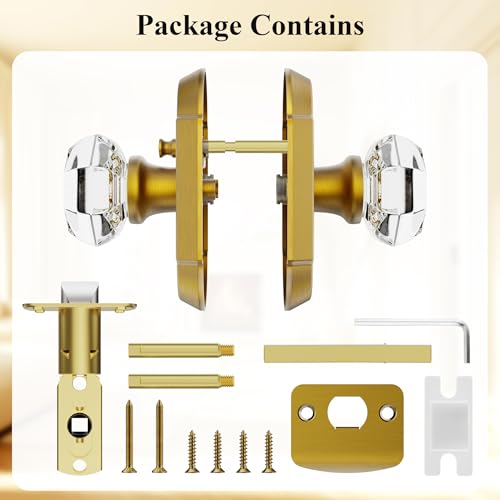 Crystal Door Knobs Interior, Antique Brass Door Knob with Lock, Glass Privacy Door Knob for Bedroom Bathroom 1 Pack by BonKuDoo - Image 6