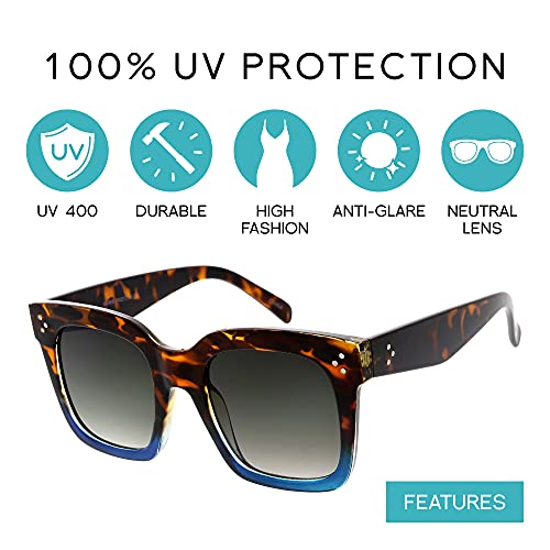 Zerouv - Oversized Fashion Retro Square Sunglasses For Women Vintage Style 50Mm (Tortoise-Blue Fade/Lavender) #TOP1