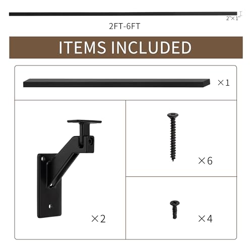 3FT Matte Black Handrails Kit for Indoor Outdoor Stairs，Modern Aluminum Handrail Set,2" X1" Grab bar,Adjustable 304 Stainless Steel Brackets Included，Rust Free by QDMXJF - Image 5