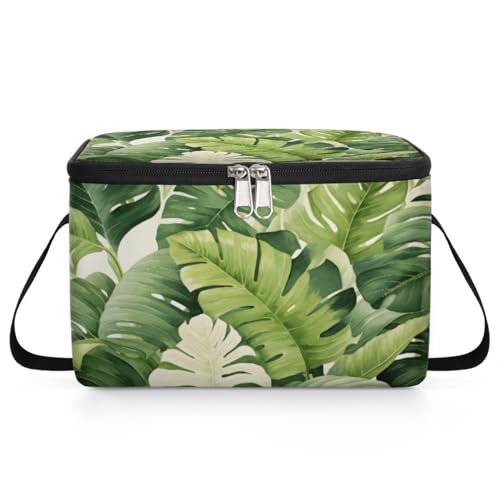 GzLeyigou Summer Palm leaves Lunch Bags for Women Men 9 Cans, Hot & Cold Food Delivery Bag Insulated Grocery Bag Insulated Lunch Box Green Tropical Leaf Cooler Bag for Office Work Picnic Beach