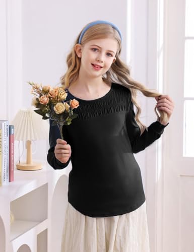 Image of Vivitulip Girl's Basic Long Sleeve Crew Neck T-Shirts Casual Smocked Cute Tunic Tops