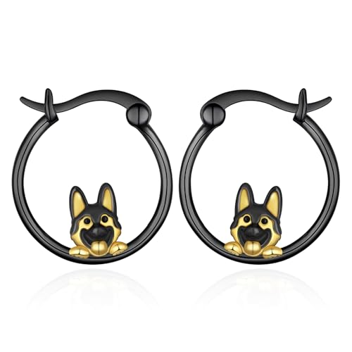 Boucles d'oreilles berger allemand créoles argent, bijoux chien mignon femme