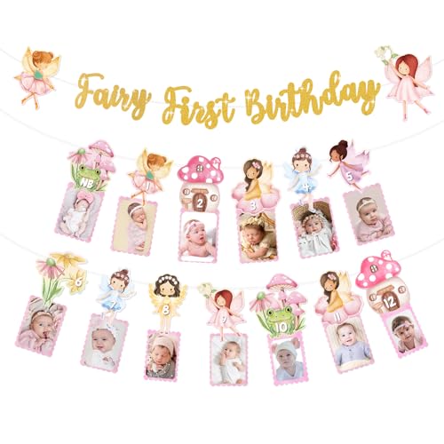 Bannière photo mensuelle premier anniversaire fée pour fête de princesse